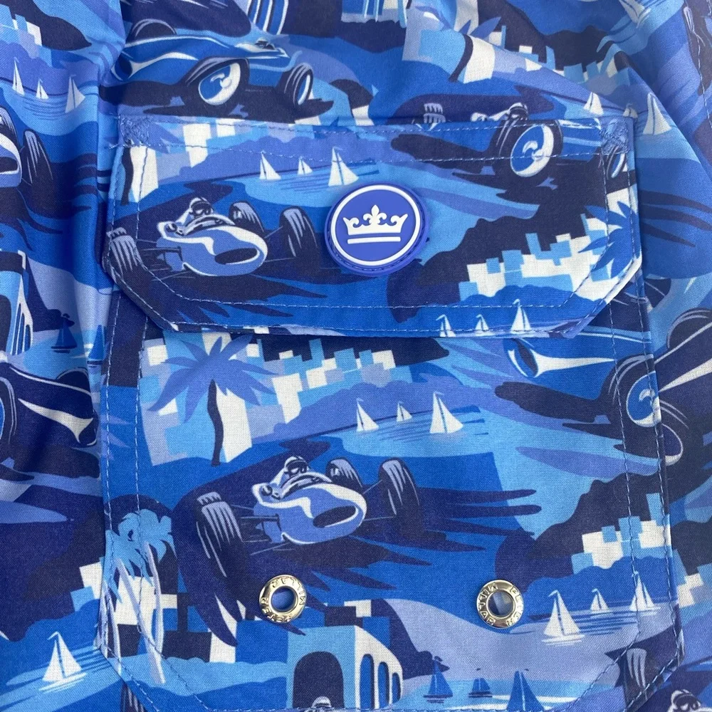 NWT Peter Millar Seaside Monaco Madness ATL Blue w/Koozie Swim Trunks Suit $98